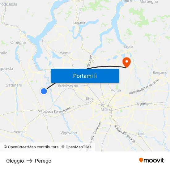 Oleggio to Perego map