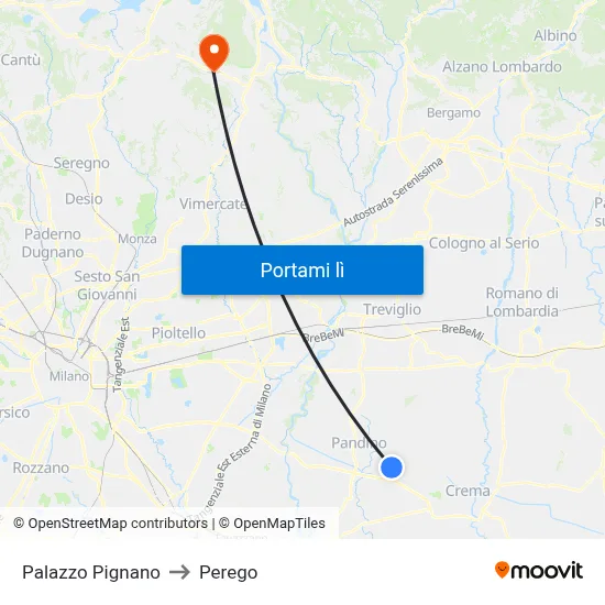 Palazzo Pignano to Perego map
