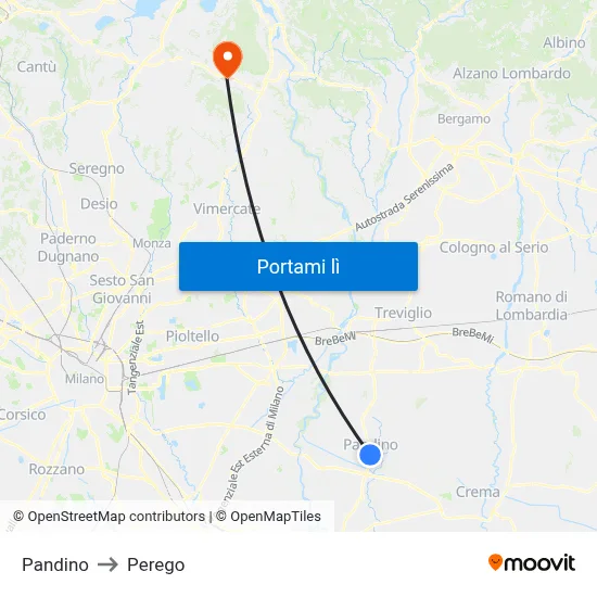 Pandino to Perego map