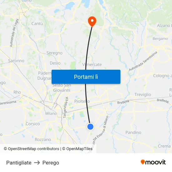 Pantigliate to Perego map