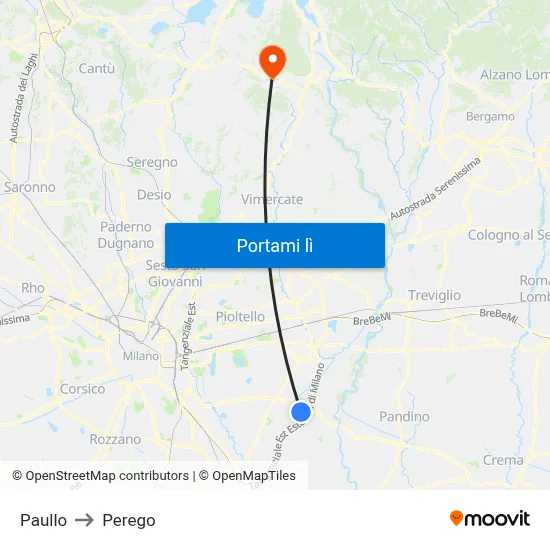 Paullo to Perego map
