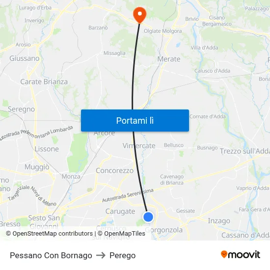 Pessano Con Bornago to Perego map