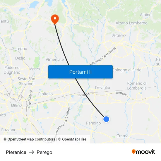 Pieranica to Perego map