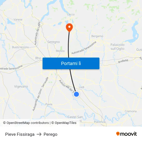 Pieve Fissiraga to Perego map