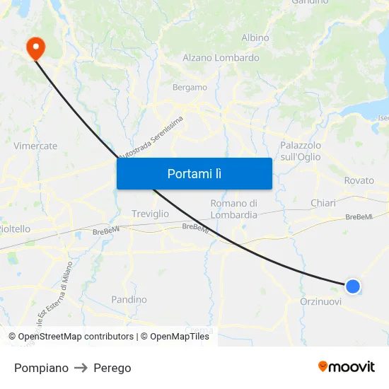Pompiano to Perego map