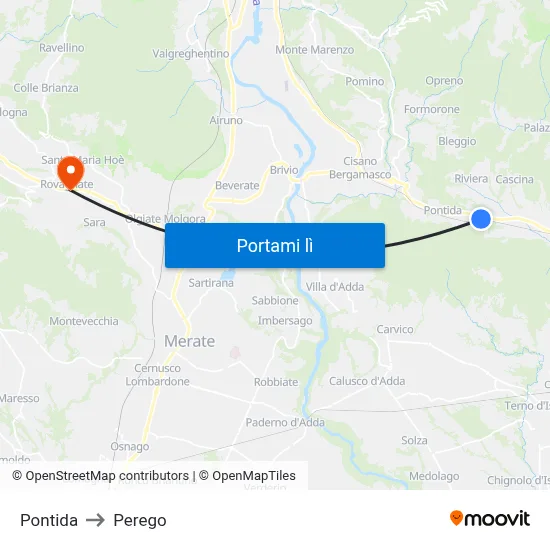 Pontida to Perego map