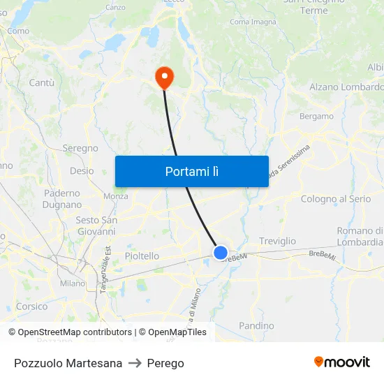 Pozzuolo Martesana to Perego map