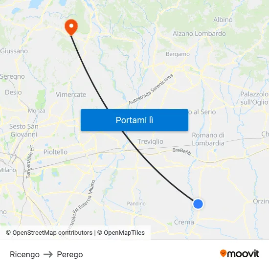 Ricengo to Perego map