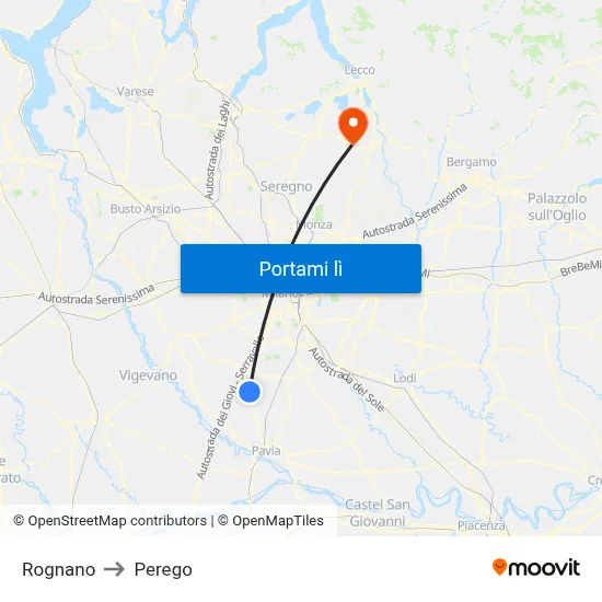 Rognano to Perego map