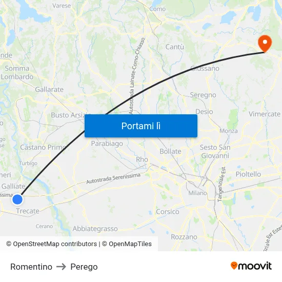 Romentino to Perego map