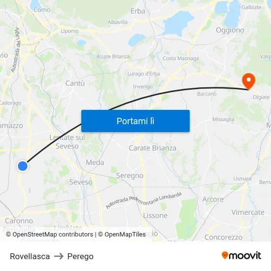 Rovellasca to Perego map