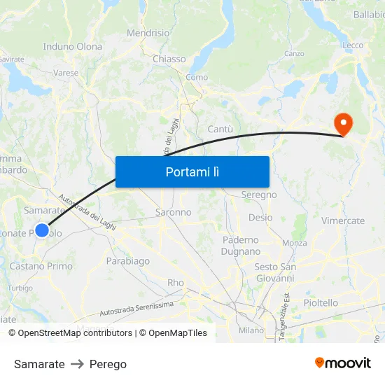 Samarate to Perego map