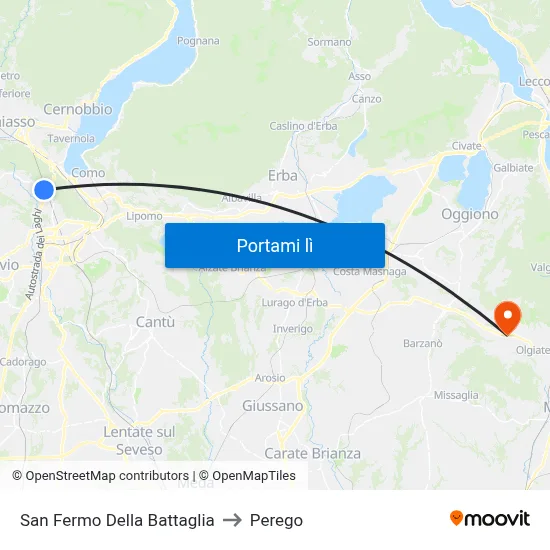 San Fermo Della Battaglia to Perego map