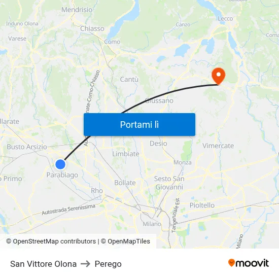 San Vittore Olona to Perego map