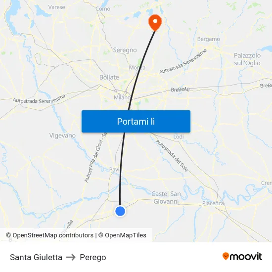 Santa Giuletta to Perego map