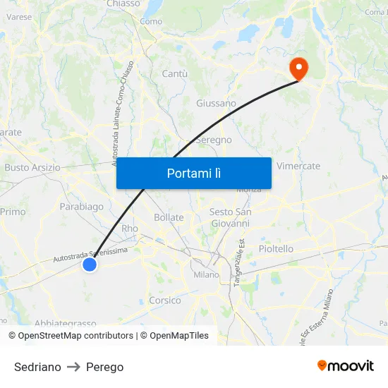 Sedriano to Perego map