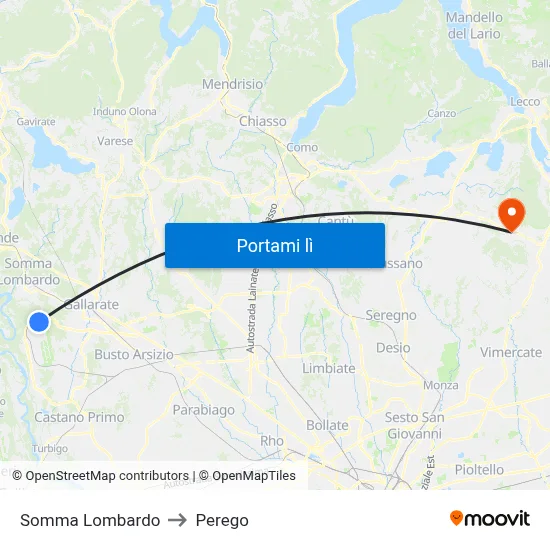 Somma Lombardo to Perego map