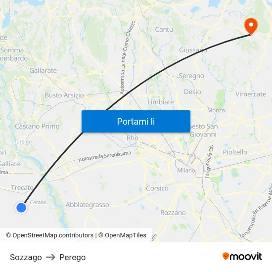 Sozzago to Perego map