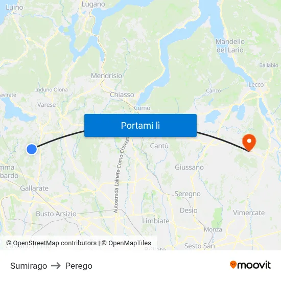 Sumirago to Perego map