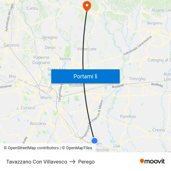 Tavazzano Con Villavesco to Perego map