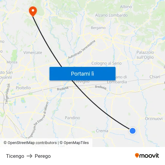 Ticengo to Perego map