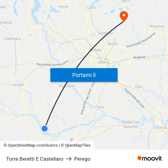 Torre Beretti E Castellaro to Perego map