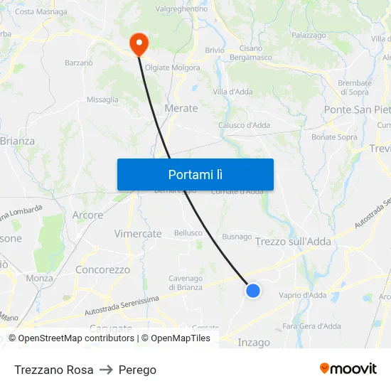 Trezzano Rosa to Perego map