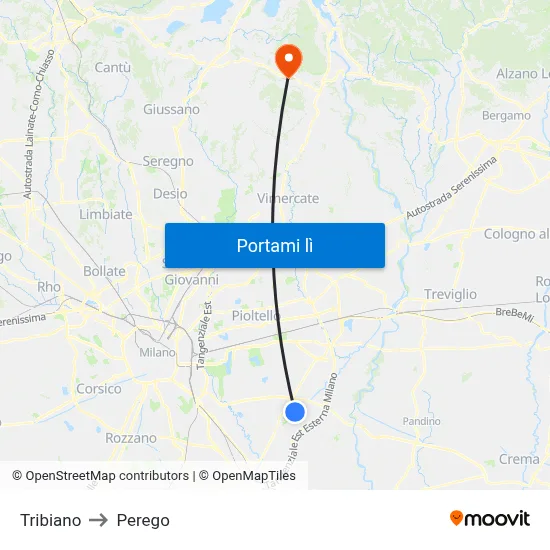 Tribiano to Perego map