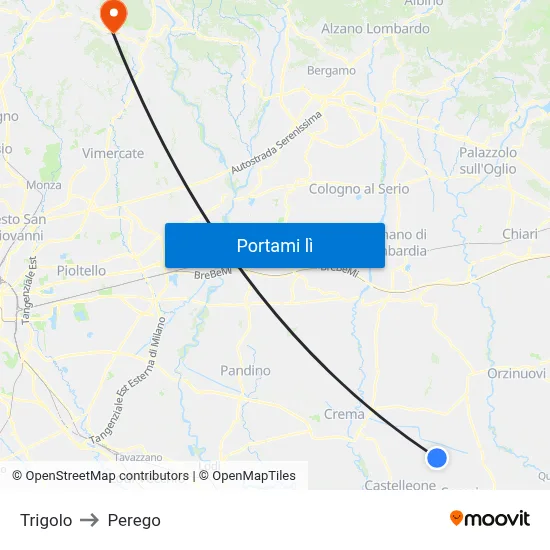 Trigolo to Perego map
