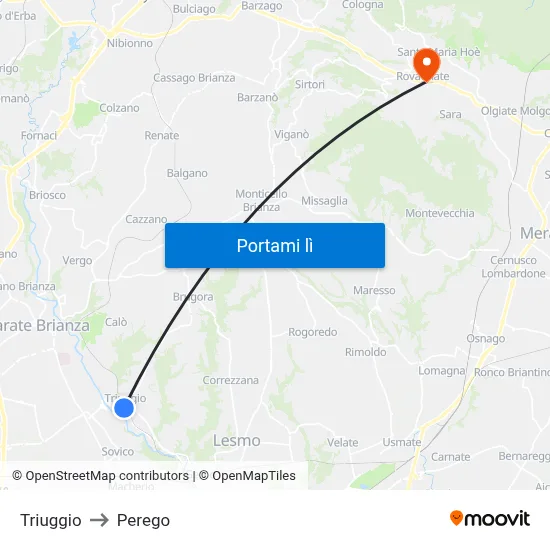 Triuggio to Perego map