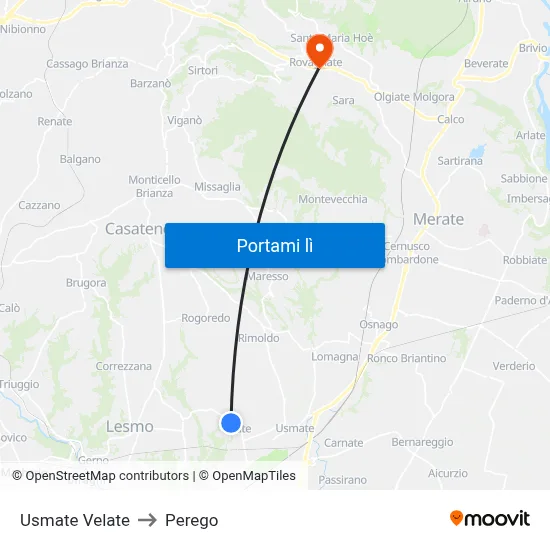 Usmate Velate to Perego map