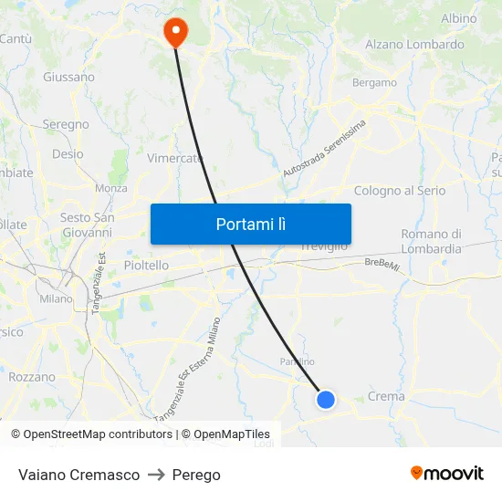 Vaiano Cremasco to Perego map