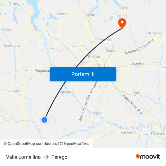 Valle Lomellina to Perego map