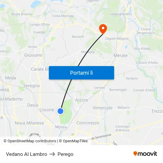 Vedano Al Lambro to Perego map
