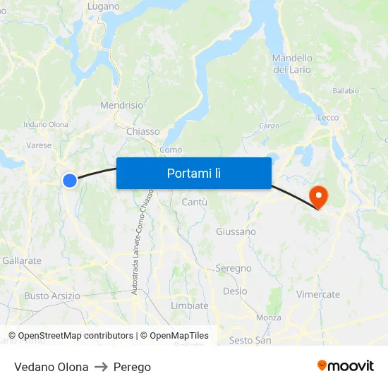 Vedano Olona to Perego map