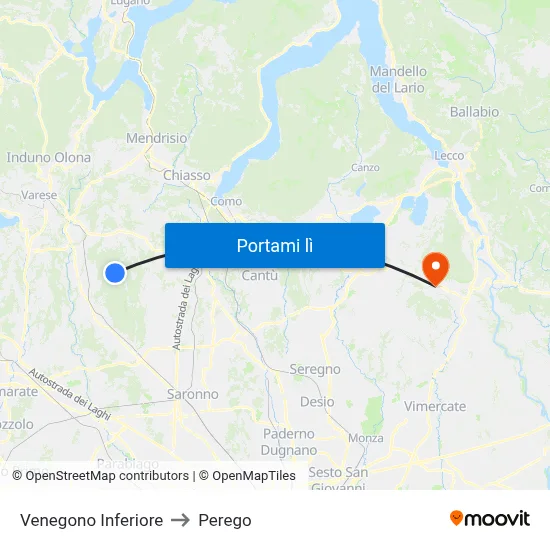 Venegono Inferiore to Perego map