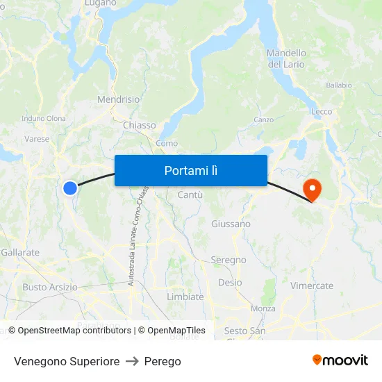Venegono Superiore to Perego map