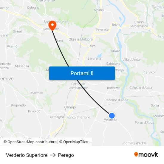 Verderio Superiore to Perego map