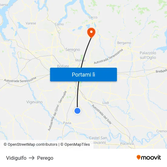 Vidigulfo to Perego map