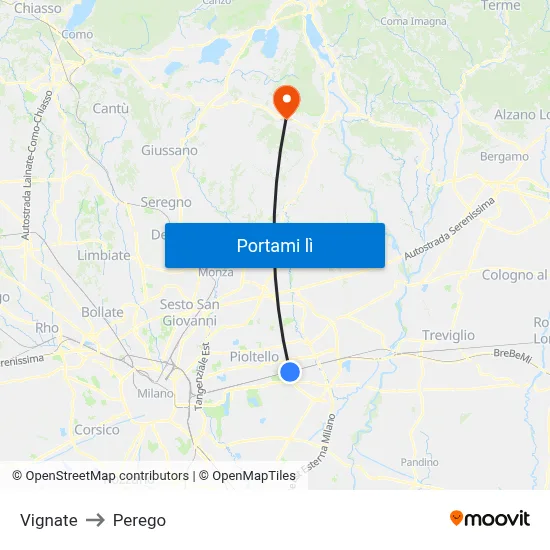 Vignate to Perego map