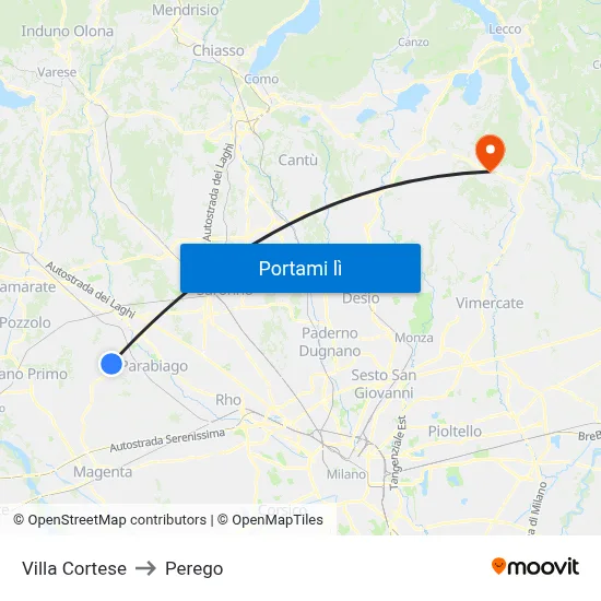 Villa Cortese to Perego map