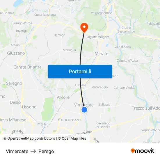 Vimercate to Perego map