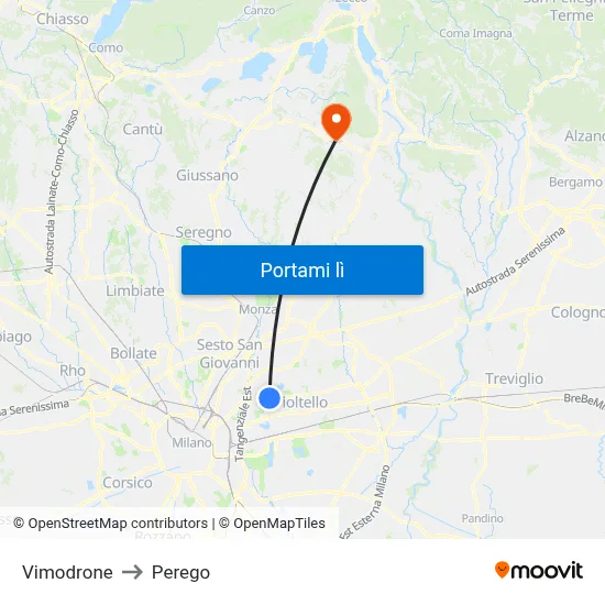 Vimodrone to Perego map