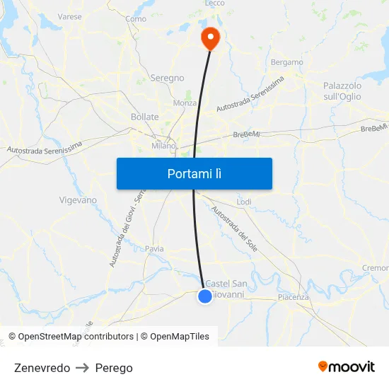 Zenevredo to Perego map