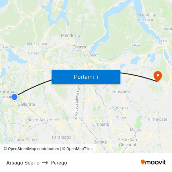 Arsago Seprio to Perego map