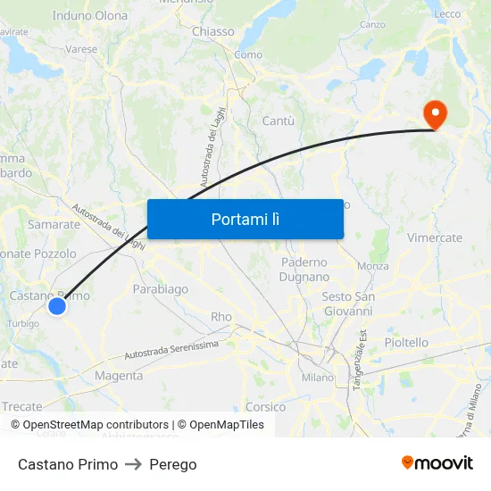 Castano Primo to Perego map