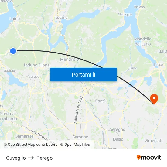 Cuveglio to Perego map