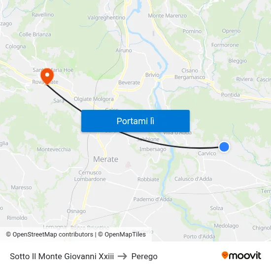 Sotto Il Monte Giovanni Xxiii to Perego map