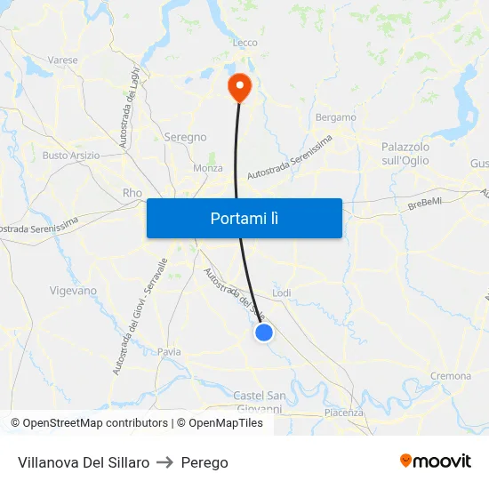 Villanova Del Sillaro to Perego map