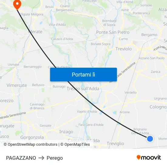 PAGAZZANO to Perego map